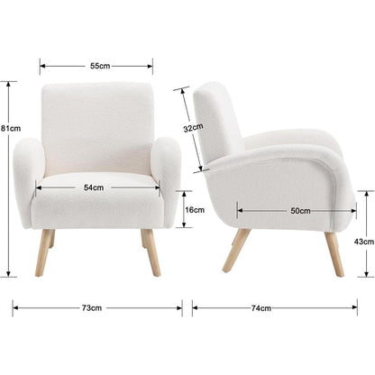 Weißer Kunstfell Sessel mit Holzbeinen – Wohnzimmer Lounge Sessel