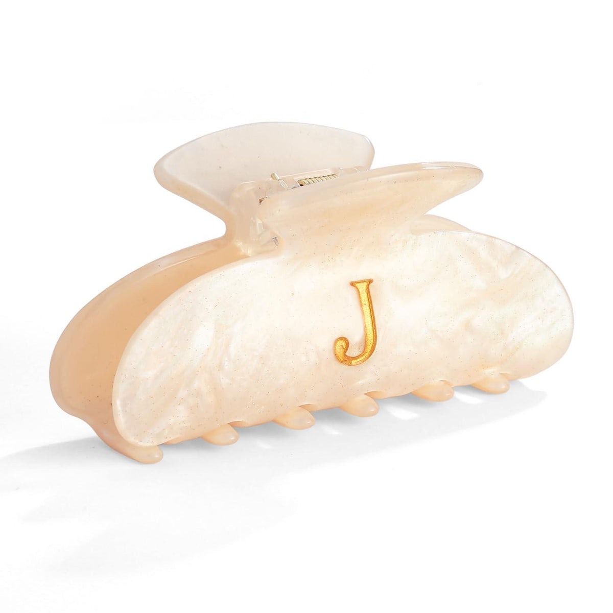 Elegante Acryl-Haarklammer mit Buchstabe J, Beige-Gold