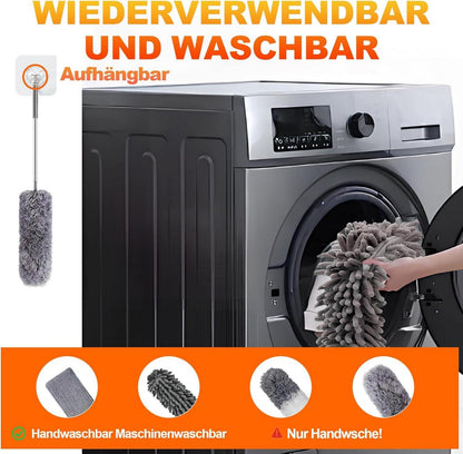 Staubwedel Teleskop Waschbar Ausziehbar Mikrofaser Grau 7tlg Bis 254cm