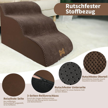 Hundetreppe 3 Stufen für kleine Hunde, braun