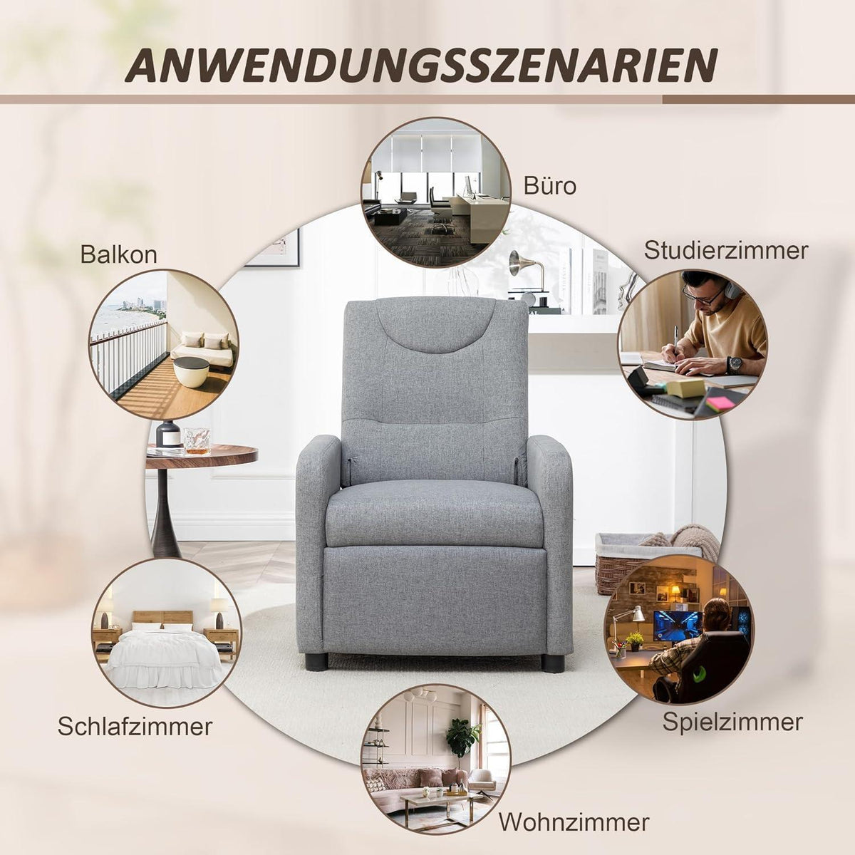 Relaxsessel mit Liegefunktion – Grau, Ergonomisch & Bequem