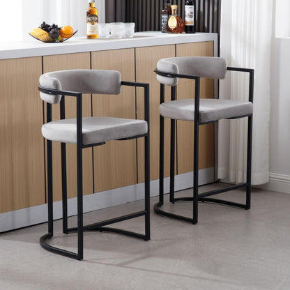 Barhocker Set Grau – Samt & Metall, 66cm Sitzhöhe