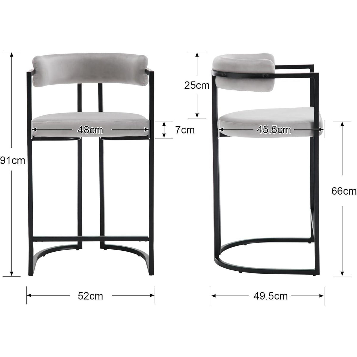 Barhocker Set Grau – Samt & Metall, 66cm Sitzhöhe