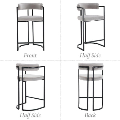 Barhocker Set Grau – Samt & Metall, 66cm Sitzhöhe