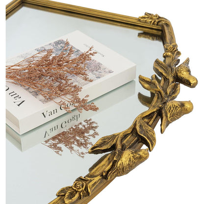 Goldener Barock Spiegel 64x48cm - Vintage Bogen-Wandspiegel mit Eisenrahmen