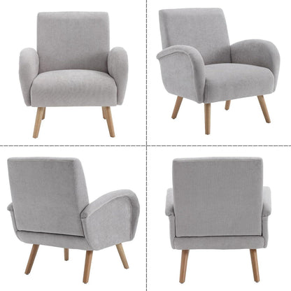 Chenille Loungesessel Grau – Bequemer Sessel mit Holzbeinen