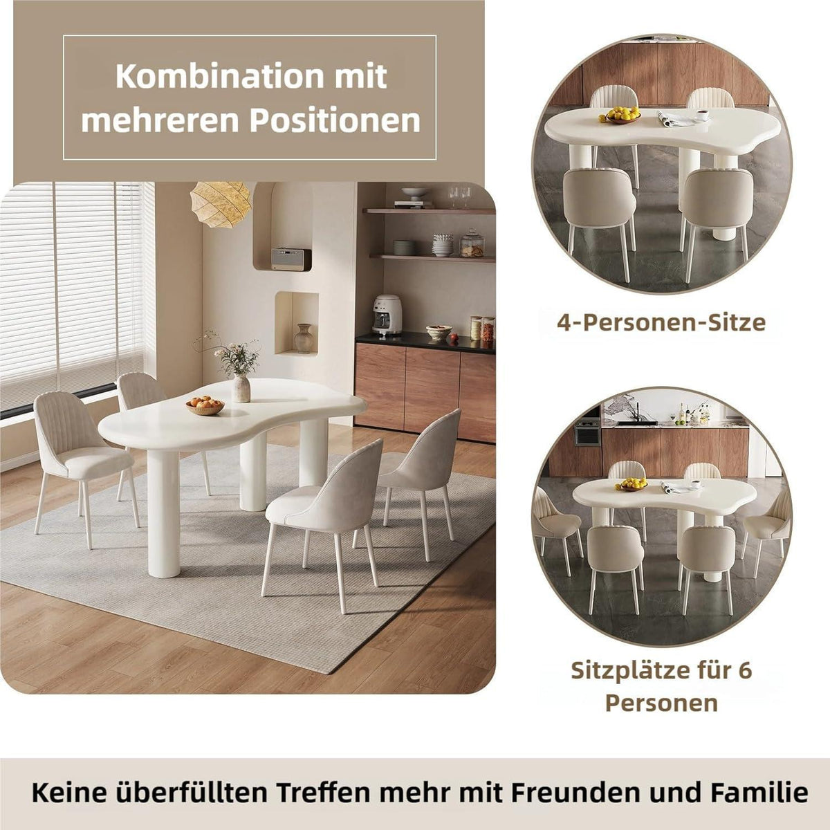 Moderner Esstisch Set Weiß für 6 Personen – Minimalistisch & Platzsparend