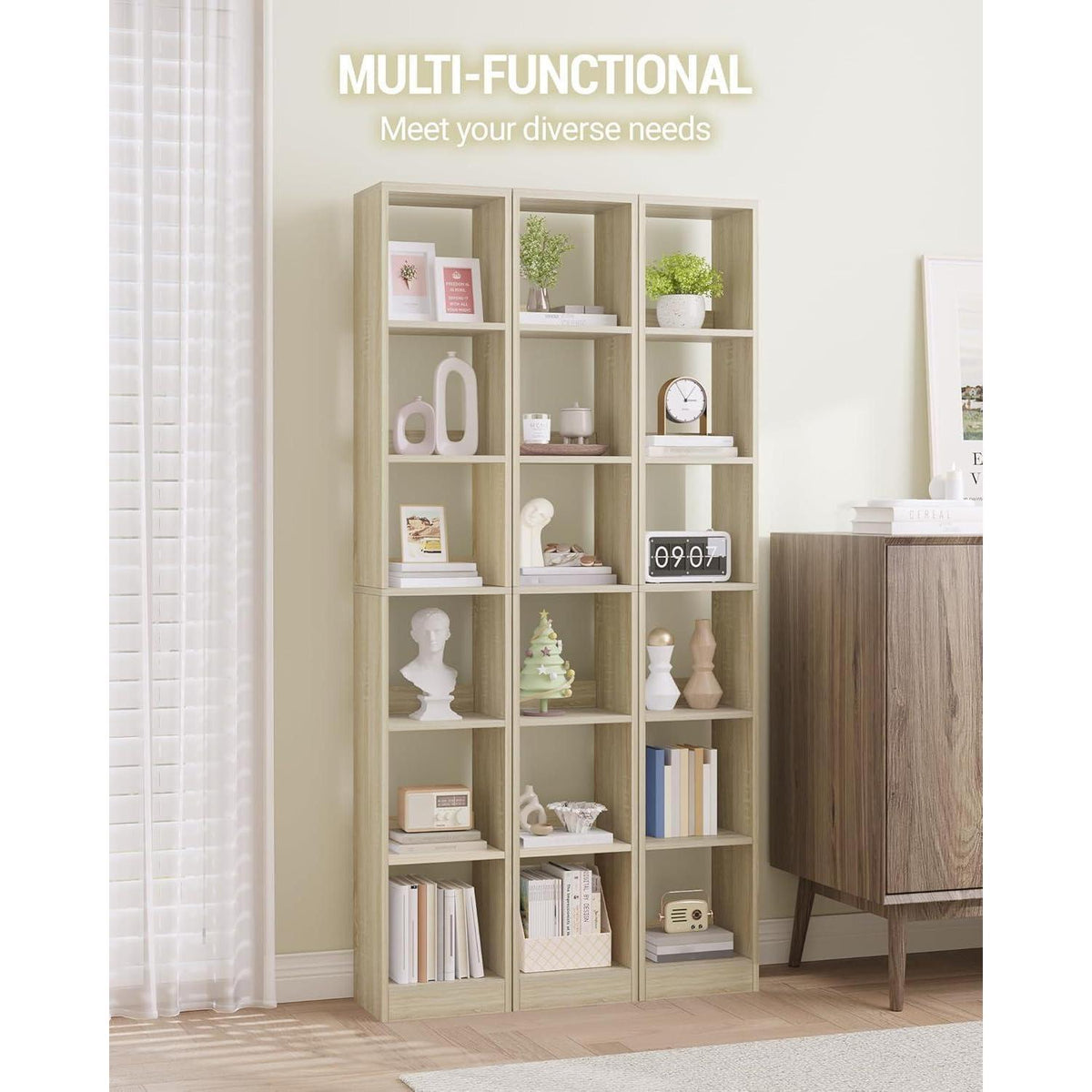 6-stöckiges Bücherregal Eichenbeige – Würfelregal für Wohnzimmer