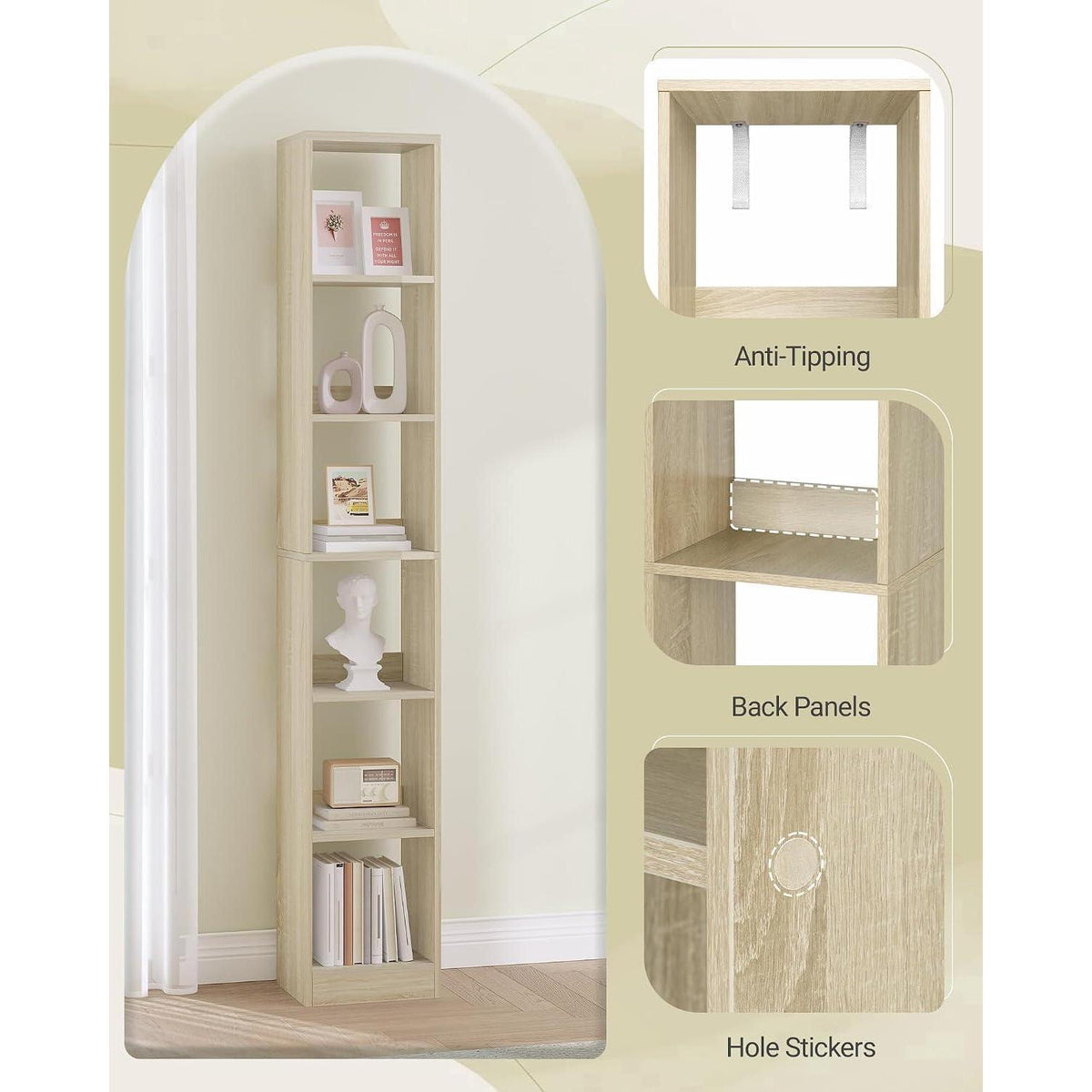 6-stöckiges Bücherregal Eichenbeige – Würfelregal für Wohnzimmer