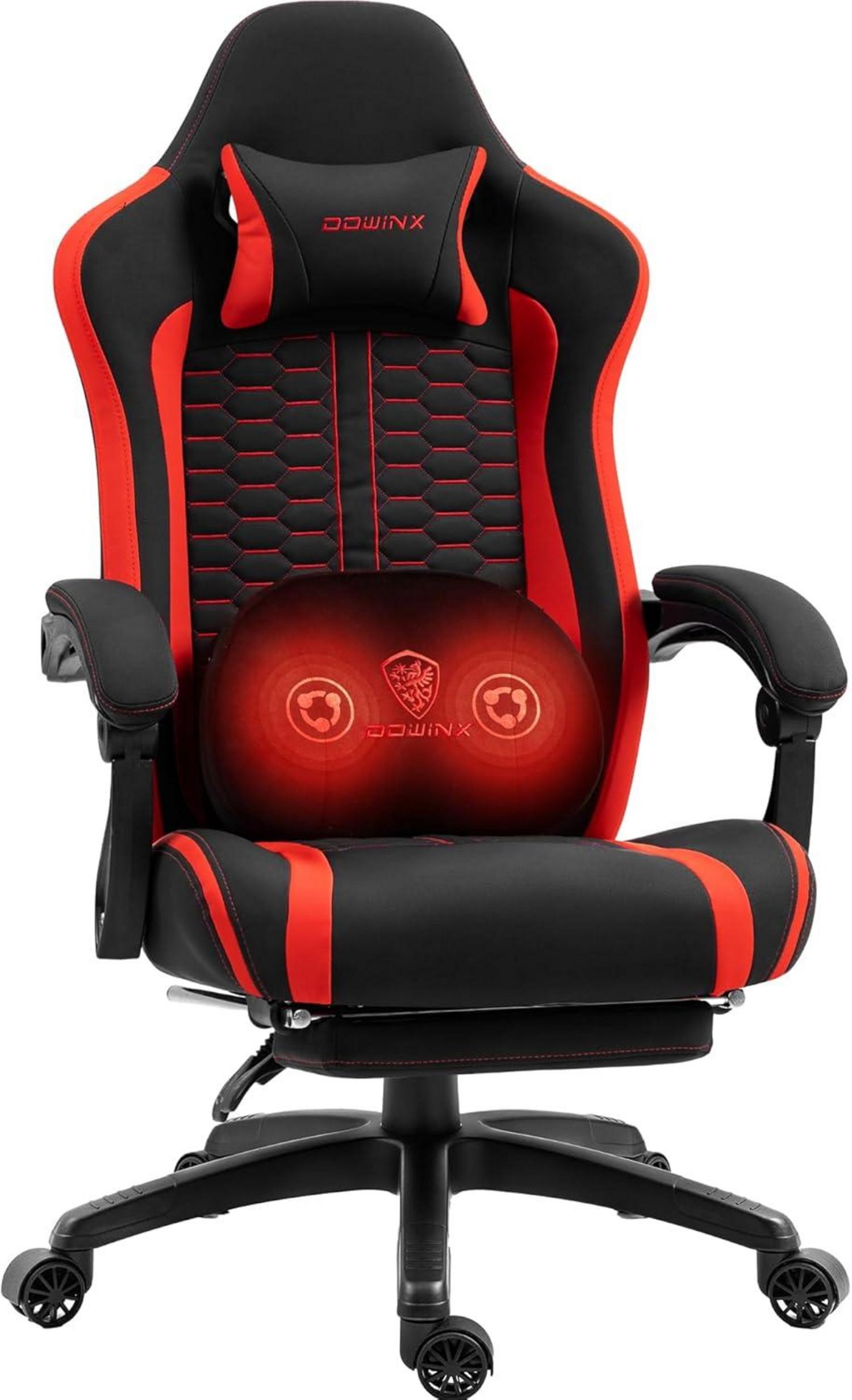 Gaming Stuhl mit beheizter Massage Lendenwirbelstütze und Fußstütze