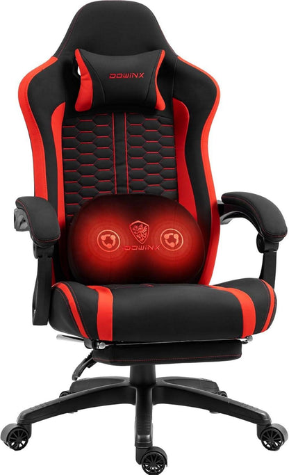 Gaming Stuhl mit beheizter Massage Lendenwirbelstütze und Fußstütze