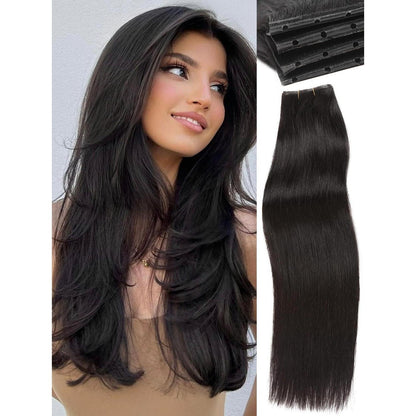 Remy Haarverlängerung 46 cm (18 Zoll) Double Weft Schwarz