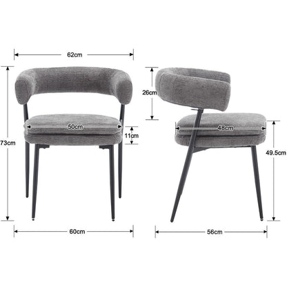 Esszimmerstühle 2er Set Grau mit Chenille & Metallgestell