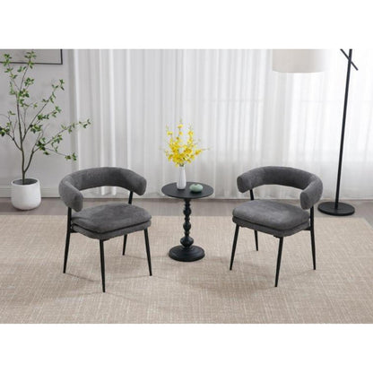Esszimmerstühle 2er Set Grau mit Chenille & Metallgestell