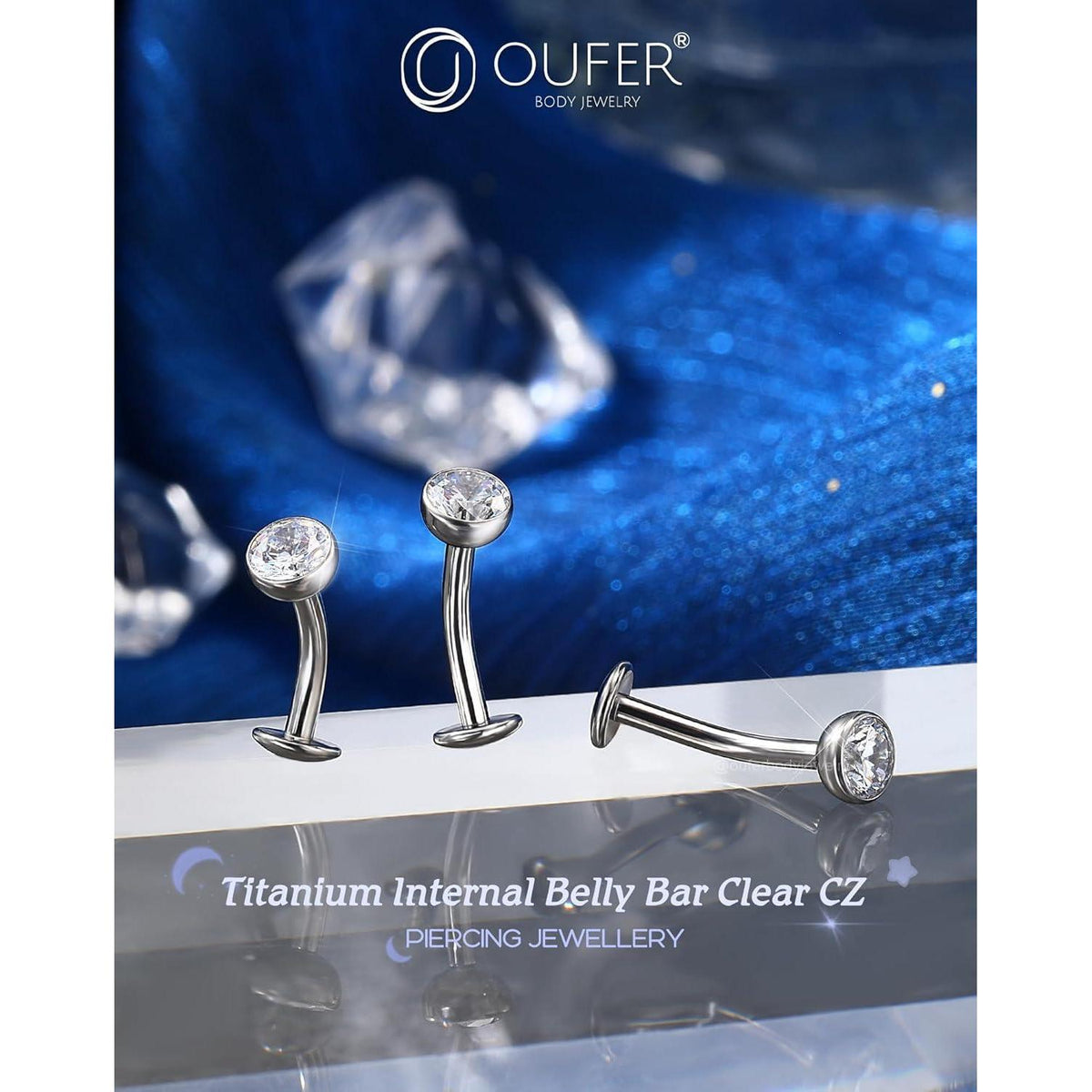 Bauchnabelpiercing Titan G23 Klar CZ 14G 12mm Innengewinde