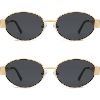 Retro Oval Sonnenbrille Damen Herren UV400 Schutz Gold Grau