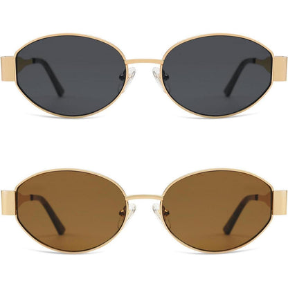 Retro Sonnenbrille Damen Herren Oval UV400 Schutz Gold Braun&gold Grau