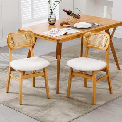 Esszimmerstühle 2er Set Kunstfell Rattan Beige