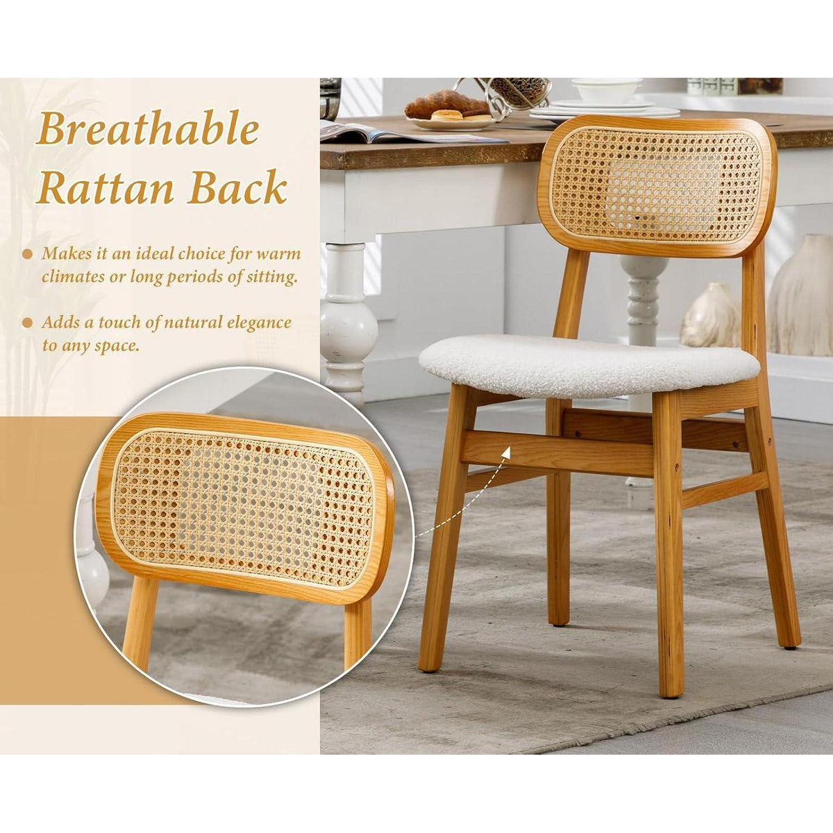 Esszimmerstühle 2er Set Kunstfell Rattan Beige