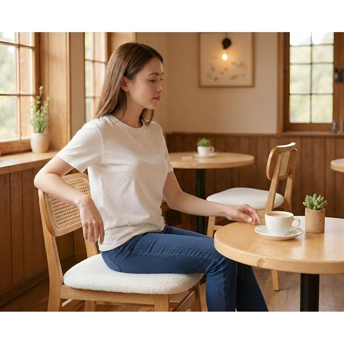 Esszimmerstühle 2er Set Kunstfell Rattan Beige