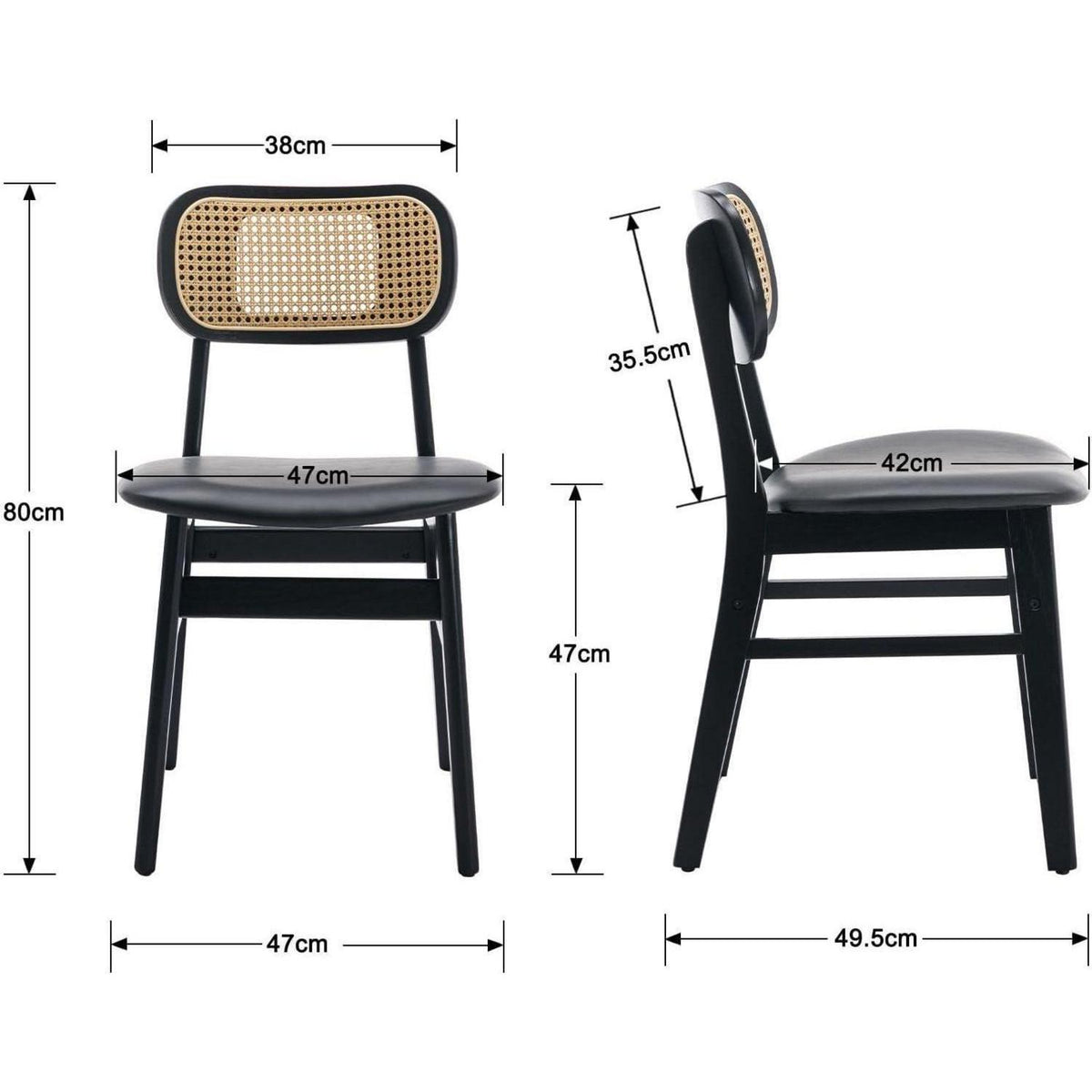 Esszimmerstühle 2er Set Rattan Schwarz in Lederoptik