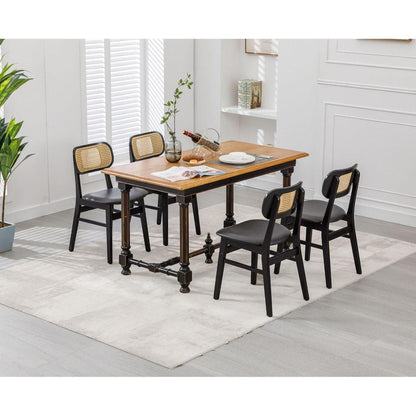 Esszimmerstühle 2er Set Rattan Schwarz in Lederoptik