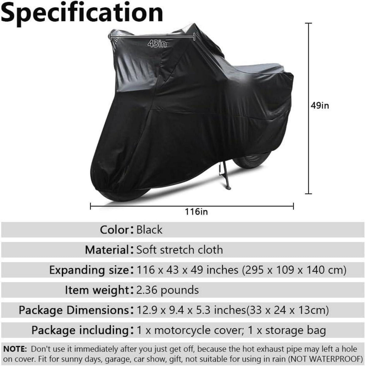 Stretch Motorradabdeckplane wasserdicht 295 x 109 x 140 cm
