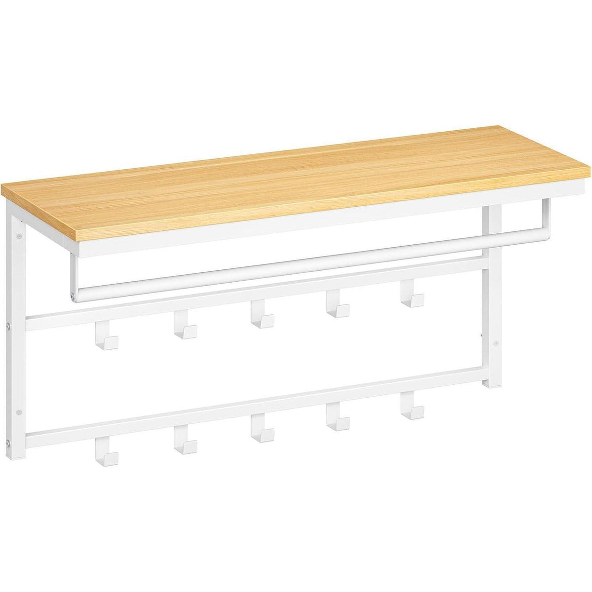 Wandgarderobe mit Regal und 10 Haken, Weiß/Holz, 80x30cm