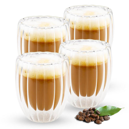 Gerippte Kaffeegläser 4er Set – 330ml Latte Macchiato Tassen