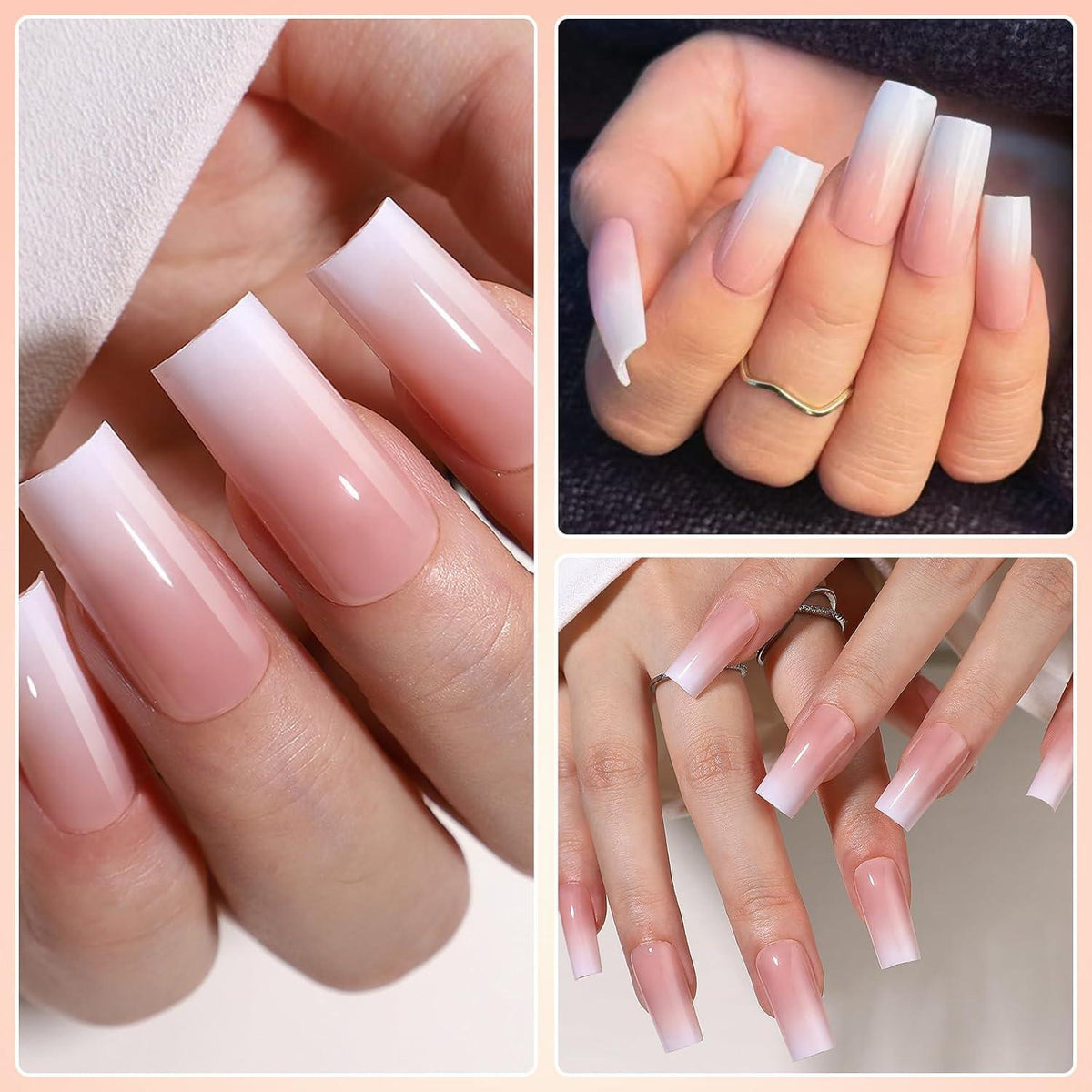 Französische Falsche Nägel Set - Rosa Weiß Gradient Kurz Square