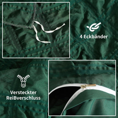 Seersucker Bettwäsche Set 135x200 cm - Dunkelgrün, 4-teilig