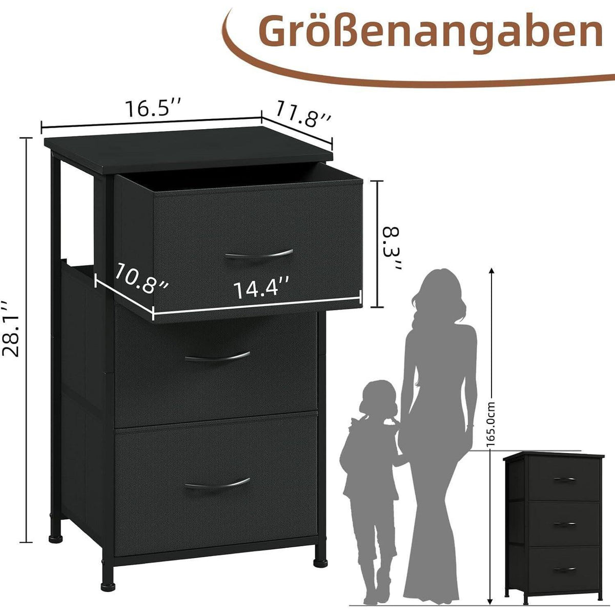 Kommode mit 3 Stoffschubladen, Schwarz – Schlafzimmer & Wohnzimmer