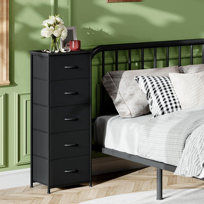 Somdot Kommode mit 5 Stoffschubladen – Schwarz, 114,5 cm hoch