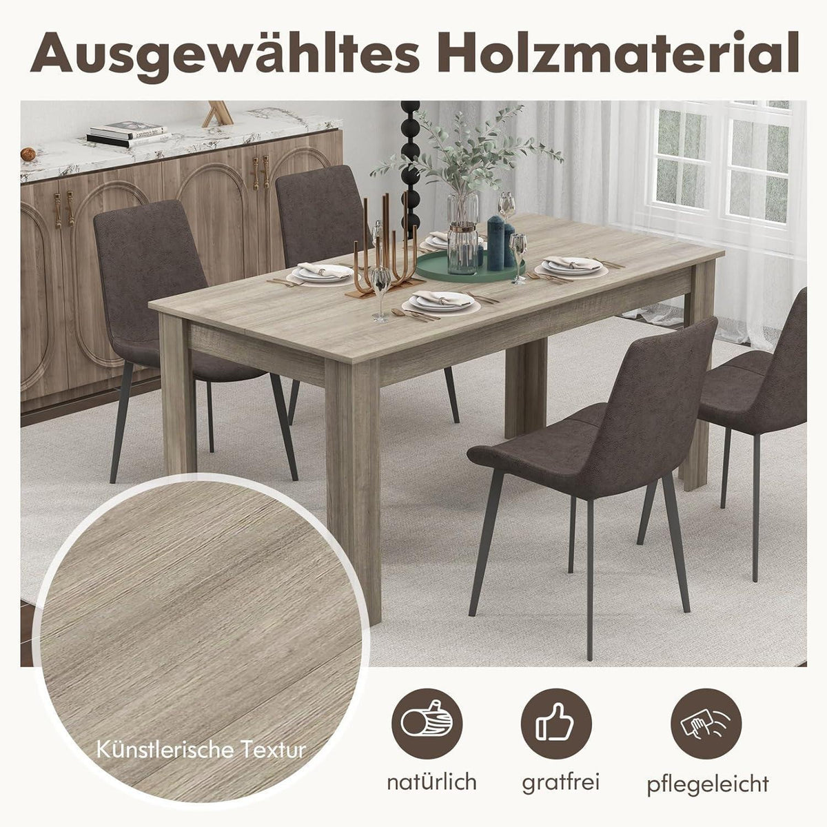 Holz Esstisch 160x80cm – Modern & Stabil für 4 Personen