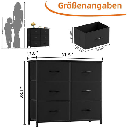 Kommode mit 6 Stoffschubladen – Schwarz, 30x80x71,5 cm