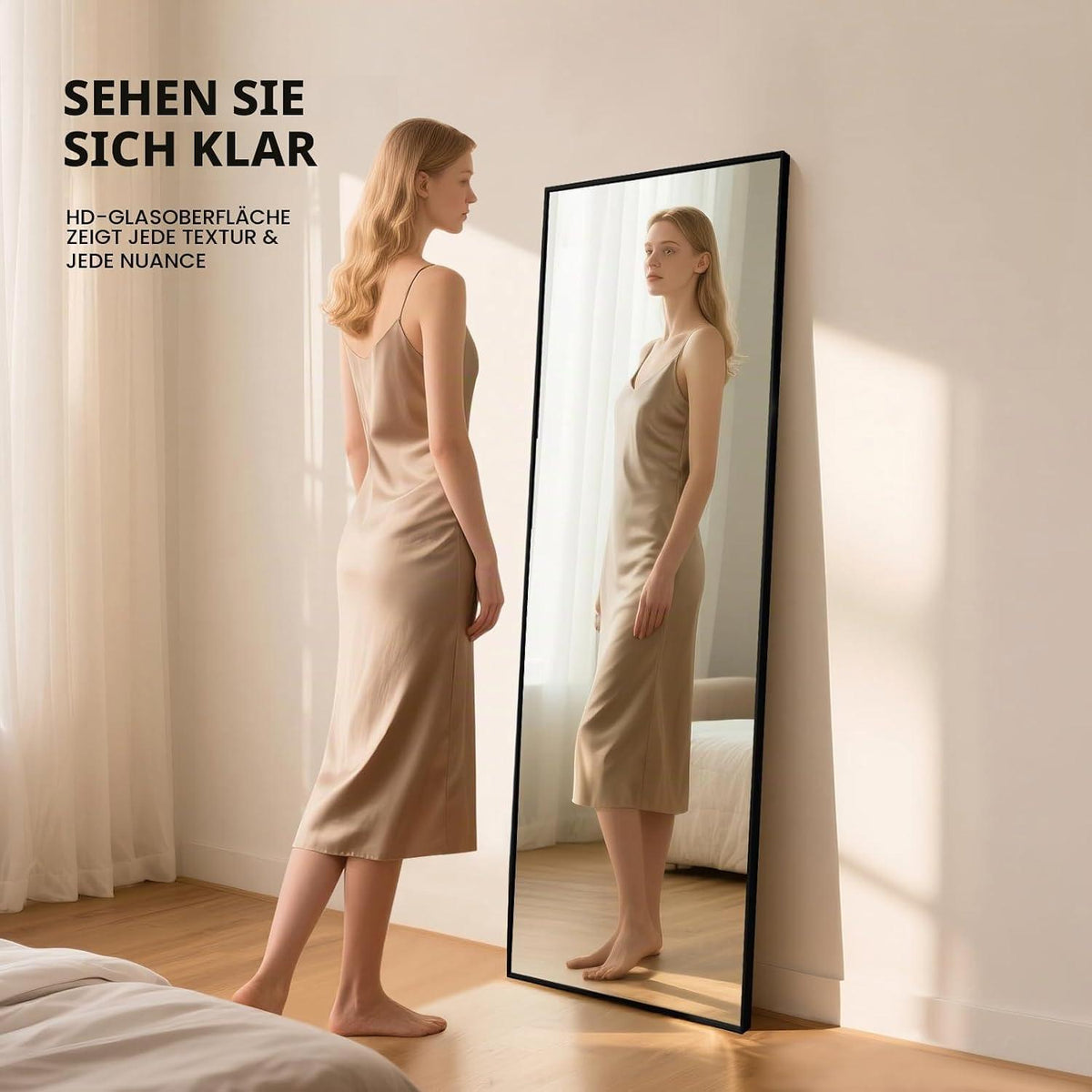 Ganzkörperspiegel 140x40cm Schwarz – Stehend, Hängend, Anlehnen