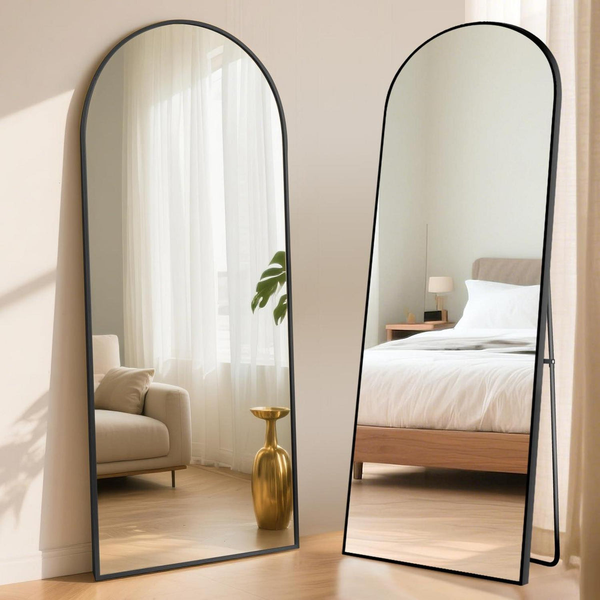 Ganzkörperspiegel 180x76 cm Schwarz – Stand- & Wandspiegel mit Aluminiumrahmen