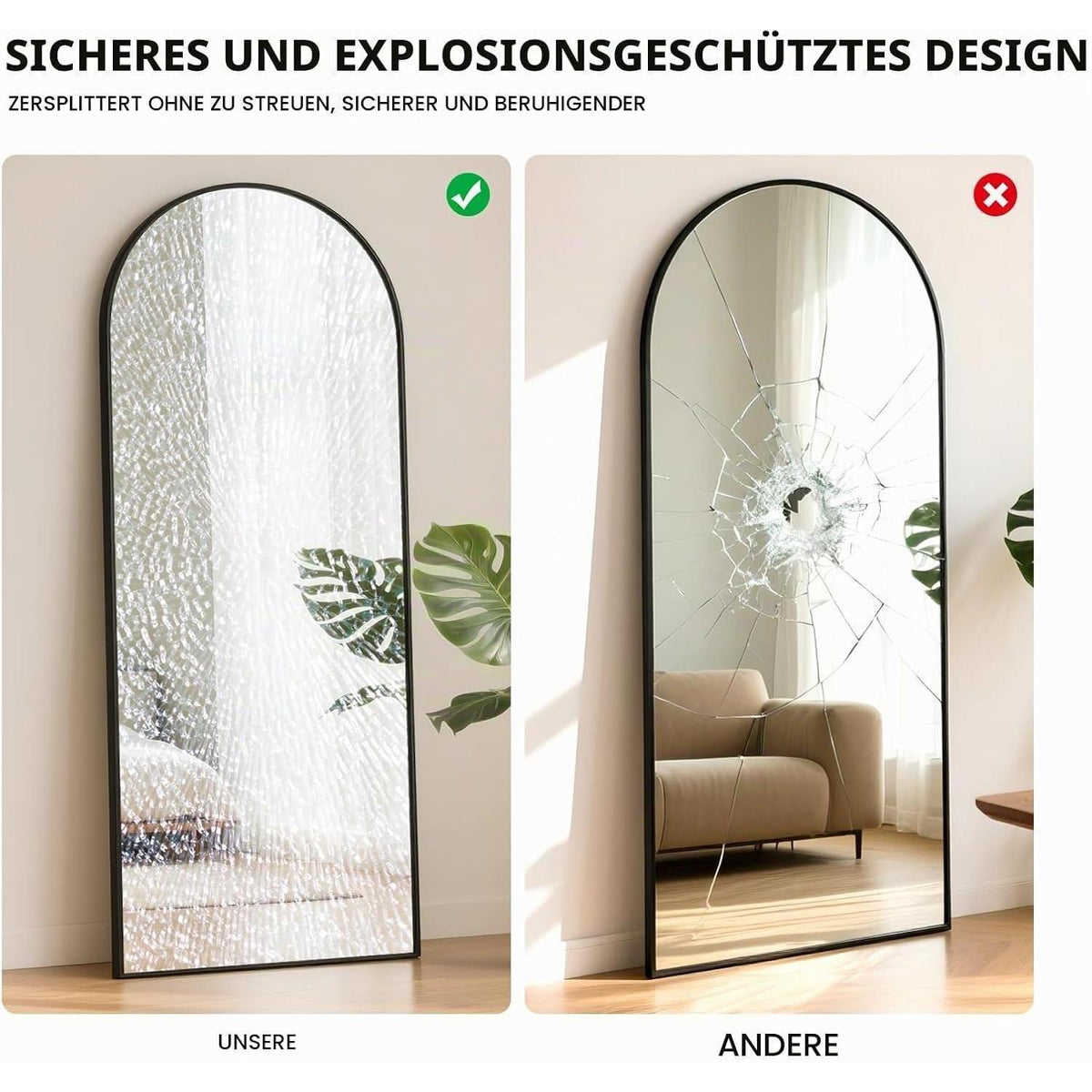 Ganzkörperspiegel 180x76 cm Schwarz – Stand- & Wandspiegel mit Aluminiumrahmen
