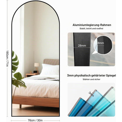 Ganzkörperspiegel 180x76 cm Schwarz – Stand- & Wandspiegel mit Aluminiumrahmen