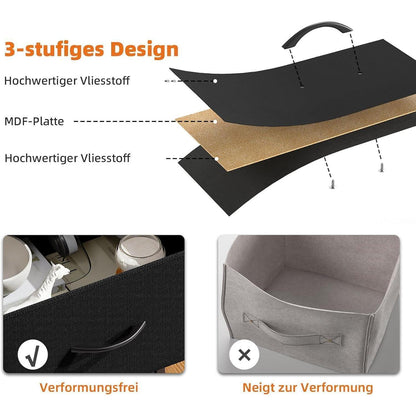 Kommode mit 5 Stoffschubladen – Schwarz, 100x30x55 cm