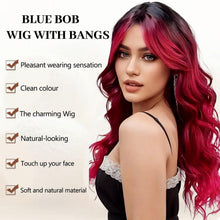 Lange Schwarz-Rote Ombre Locken Perücke – Natürliches Aussehen