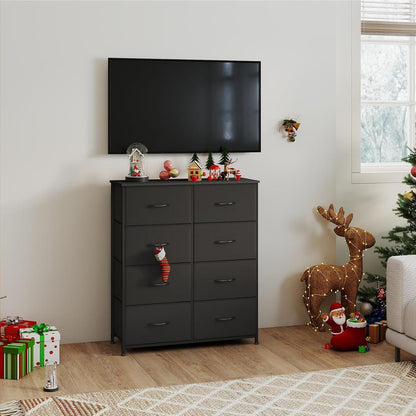 Kommode mit 8 Stoffschubladen – Schwarz, 30x80x93 cm