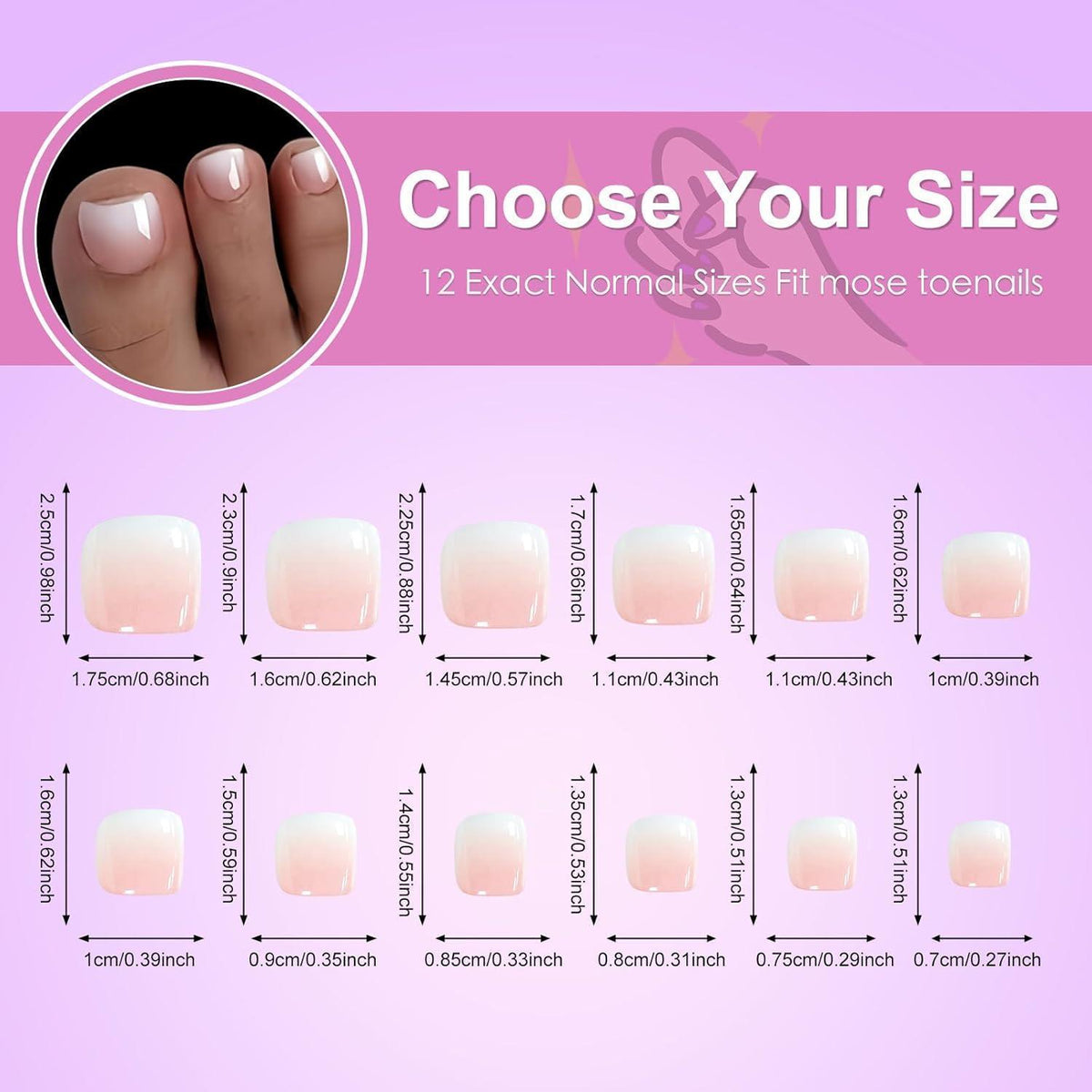 Künstliche Fußnägel Set Rosa-Nude Verlauf, 12 Größen