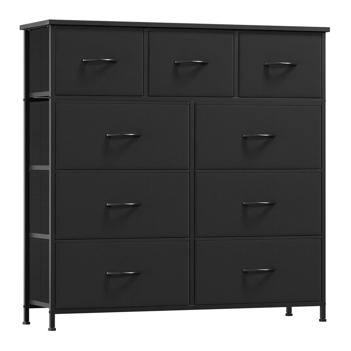 Kommode mit 9 Stoffschubladen – Schwarz, 100x30x99 cm