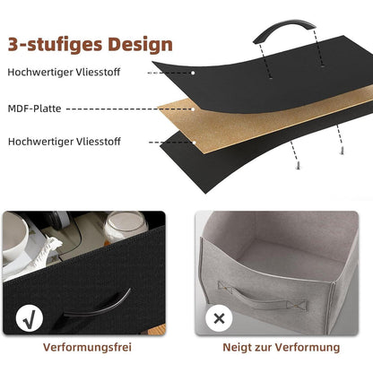 Kommode mit 9 Stoffschubladen – Schwarz, 100x30x99 cm