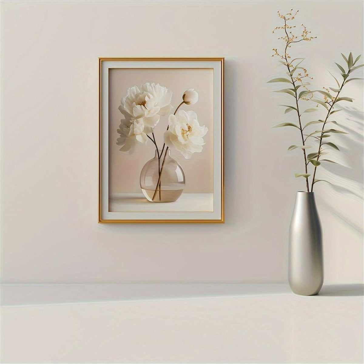 3er Set Boho Bilder Wanddeko Beige Blumen Poster Wohnzimmer