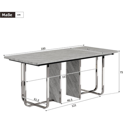 Moderner Esstisch Grau & Silber | 180x80cm | Esstisch für 6 Personen