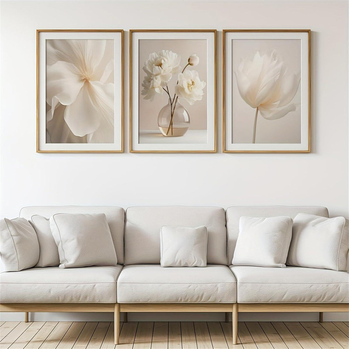 3er Set Boho Bilder Wanddeko Beige Blumen Poster 40x50cm