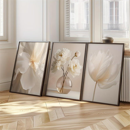 3er Set Boho Bilder Wanddeko Beige Blumen Poster 40x50cm