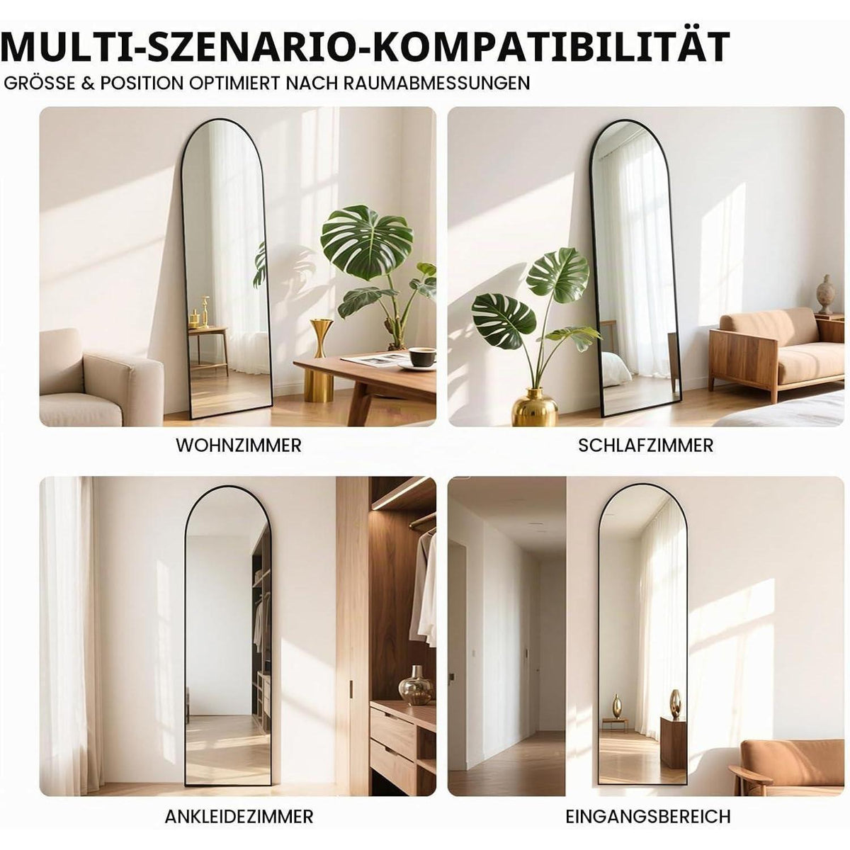 Ganzkörperspiegel Bogen Schwarz 152x42cm – Stand-, Wand- & Anlehnspiegel